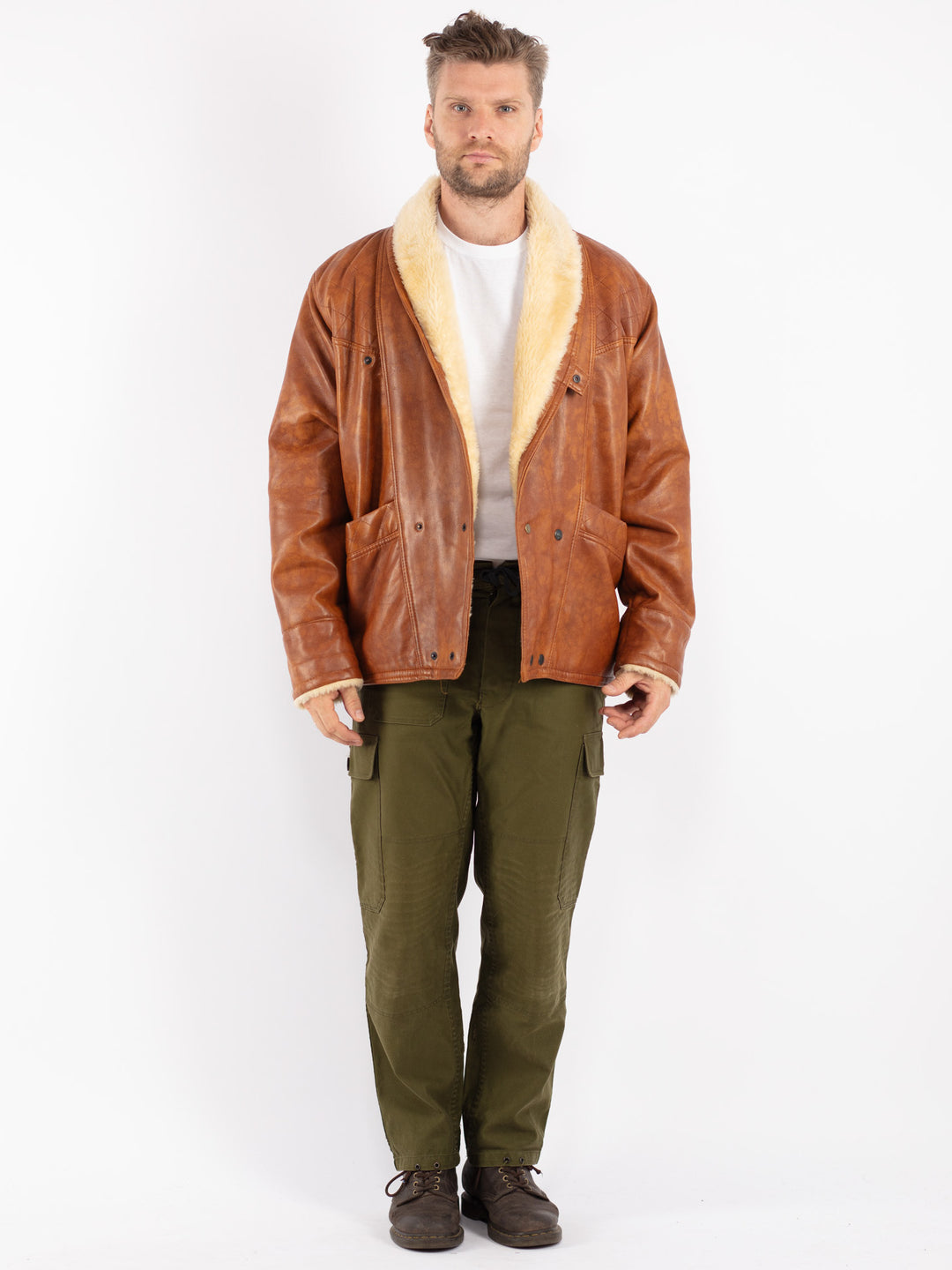 Vintage Men Faux Sheepskin Coat in Brown
