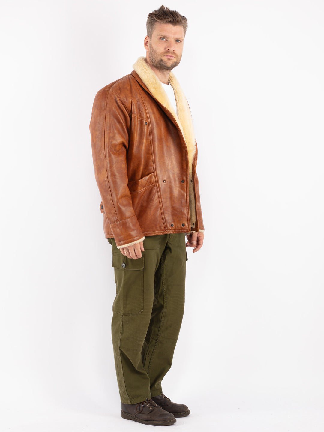 Vintage Men Faux Sheepskin Coat in Brown