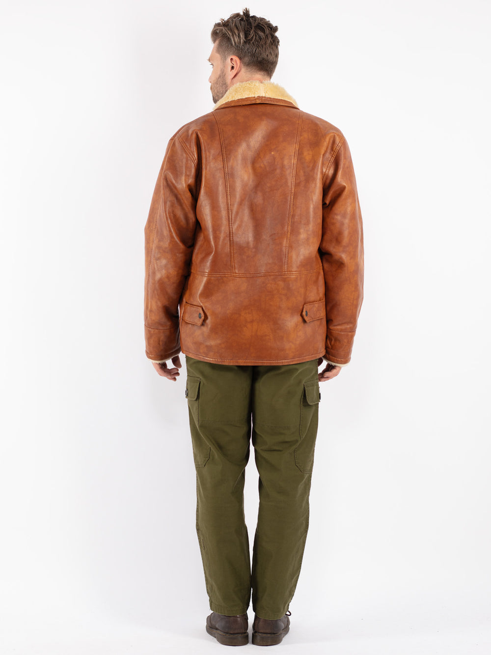 Vintage Men Faux Sheepskin Coat in Brown