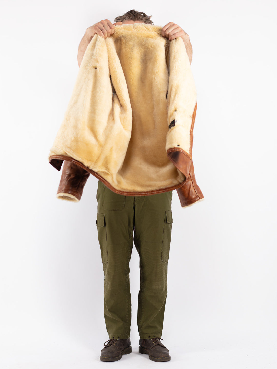 Vintage Men Faux Sheepskin Coat in Brown
