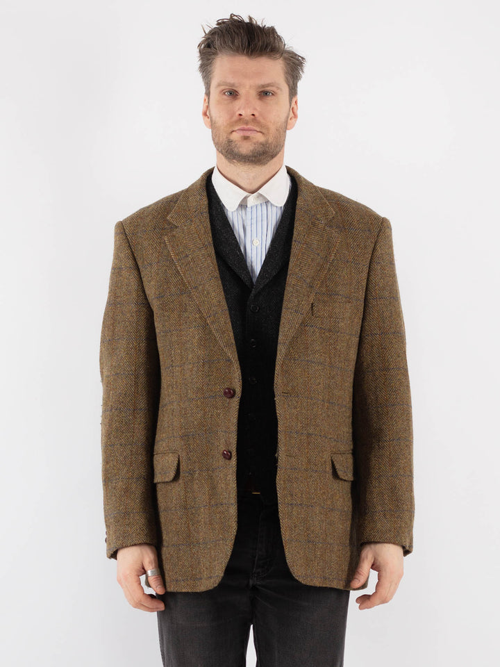 Vintage 80's Men Harris Tweed Jacket in Olive Green - NorthernGrip