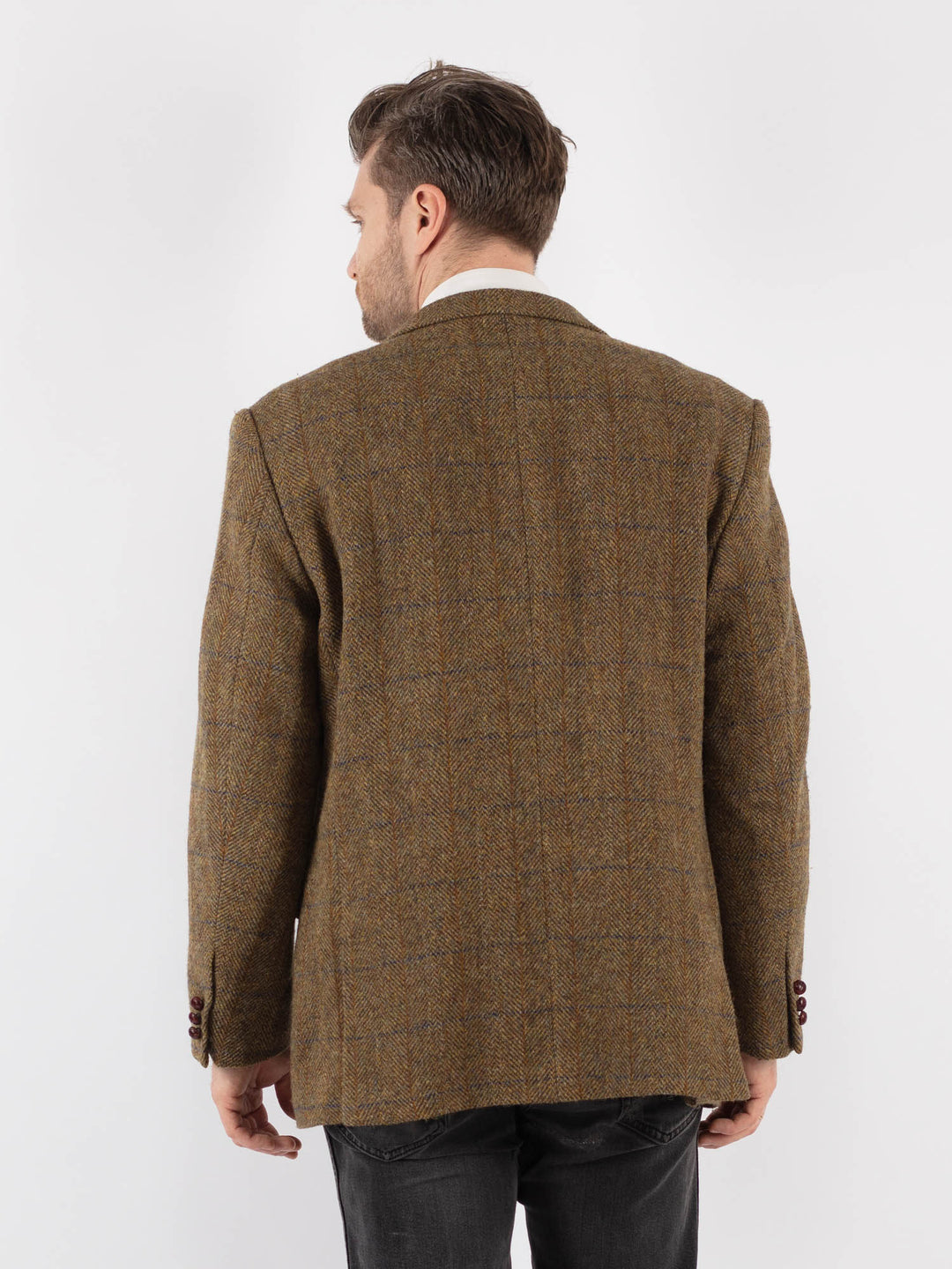Vintage 80's Men Harris Tweed Jacket in Olive Green - NorthernGrip