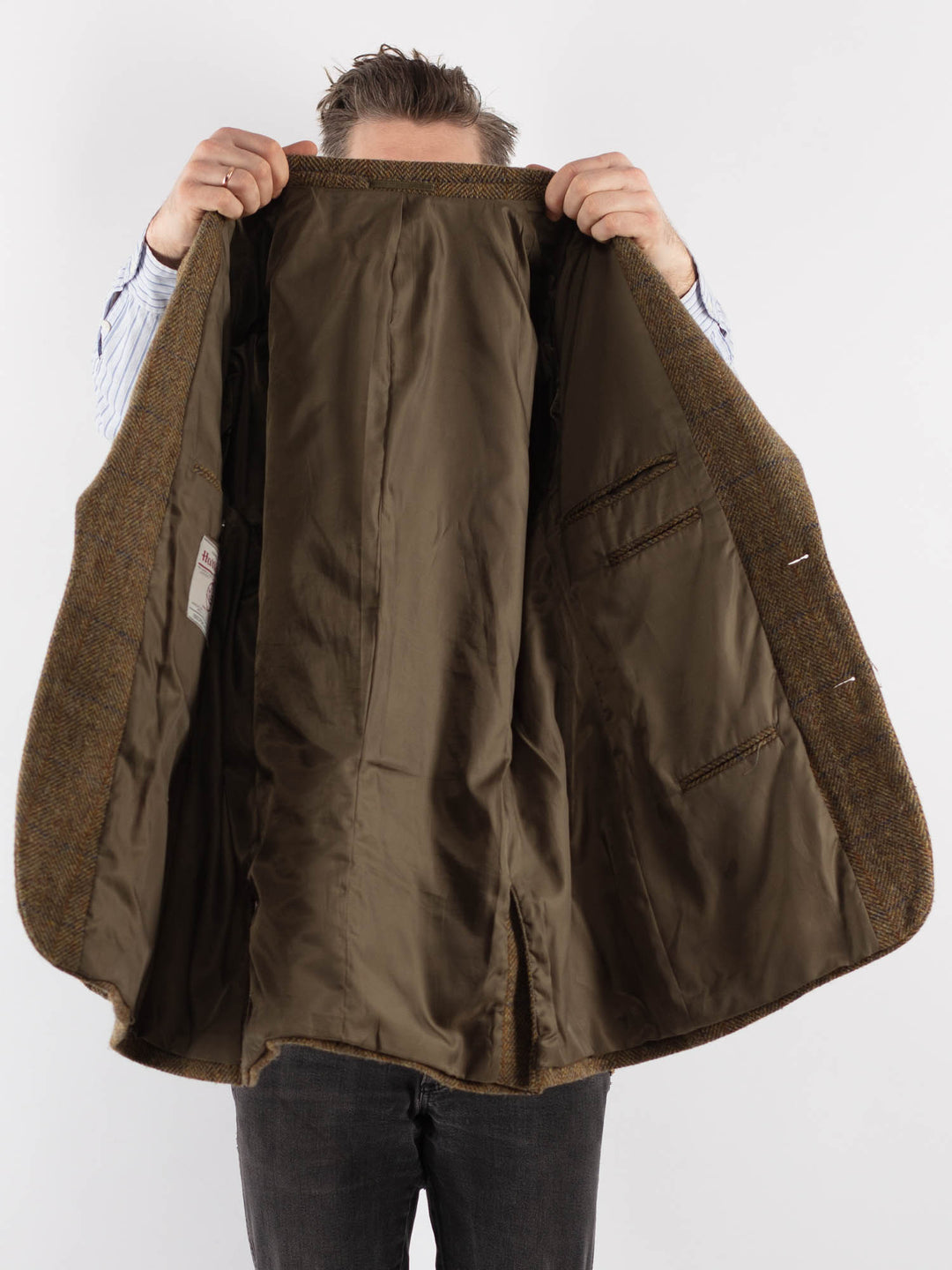 Vintage 80's Men Harris Tweed Jacket in Olive Green - NorthernGrip
