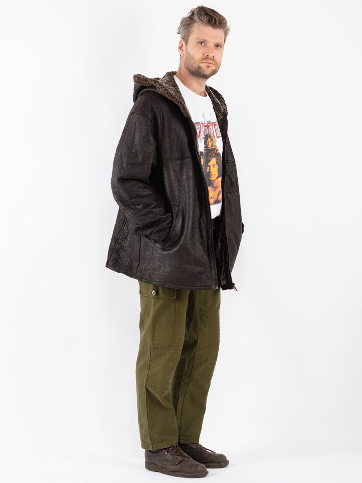 Vintage Men Sheepskin Shearling Coat in Brown