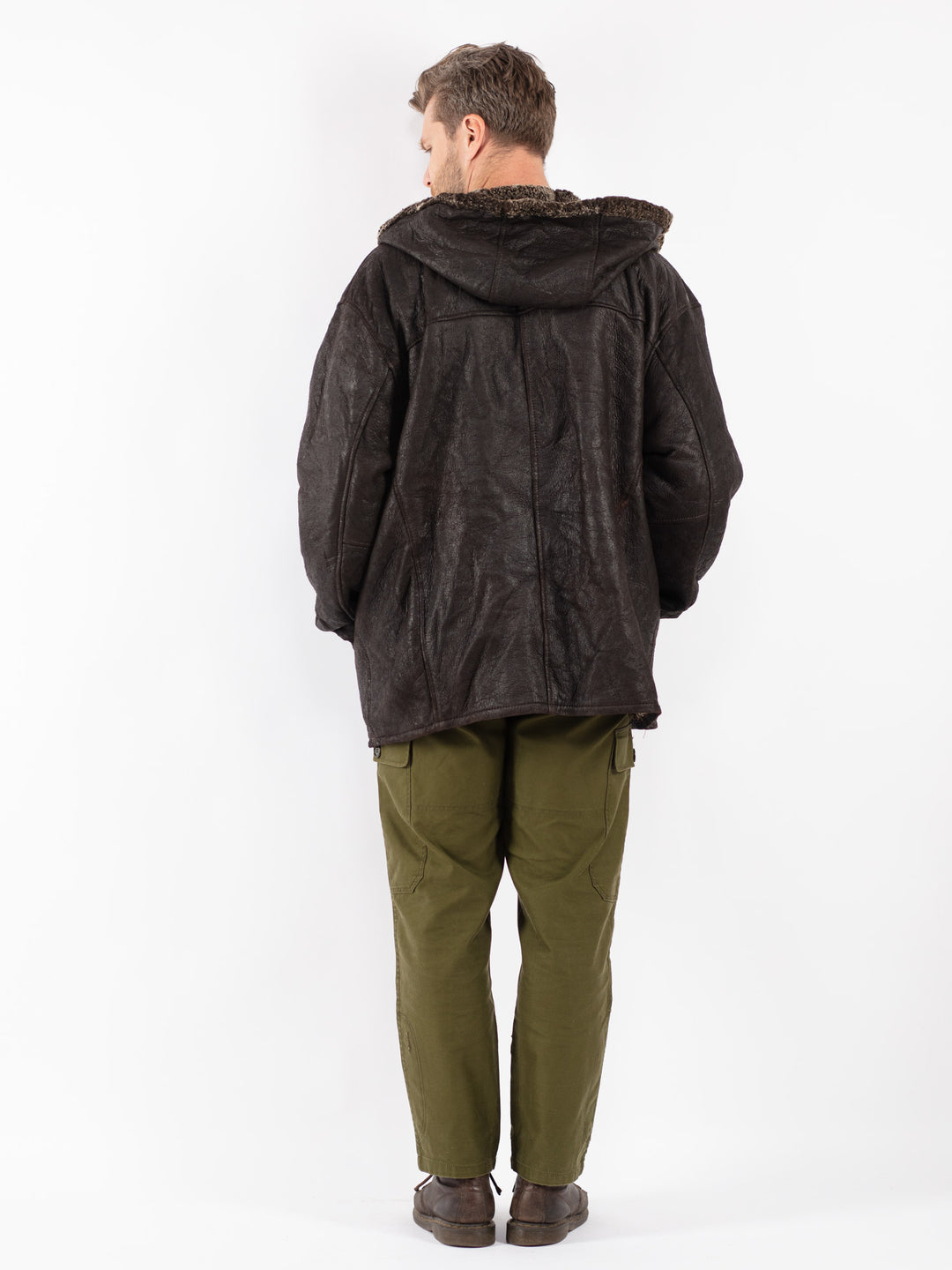 Vintage Men Sheepskin Shearling Coat in Brown
