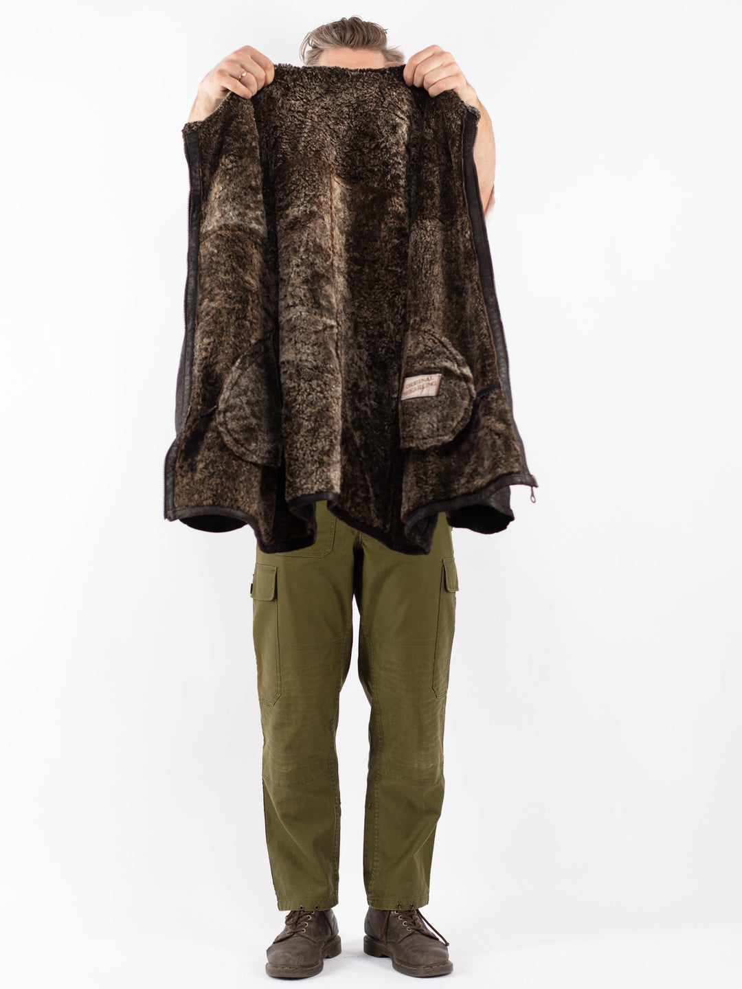 Vintage Men Sheepskin Shearling Coat in Brown