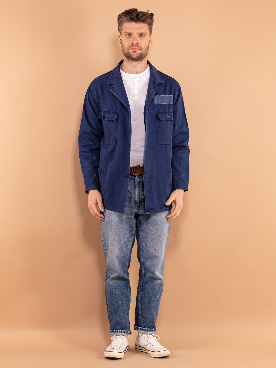 Italian Chore Jacket, Size L Work Jacket, Vintage Workwear, Industrial Wear, Blue Collar Jacket, Chore Jacket, Mechanic Shirt, Utility Wear,