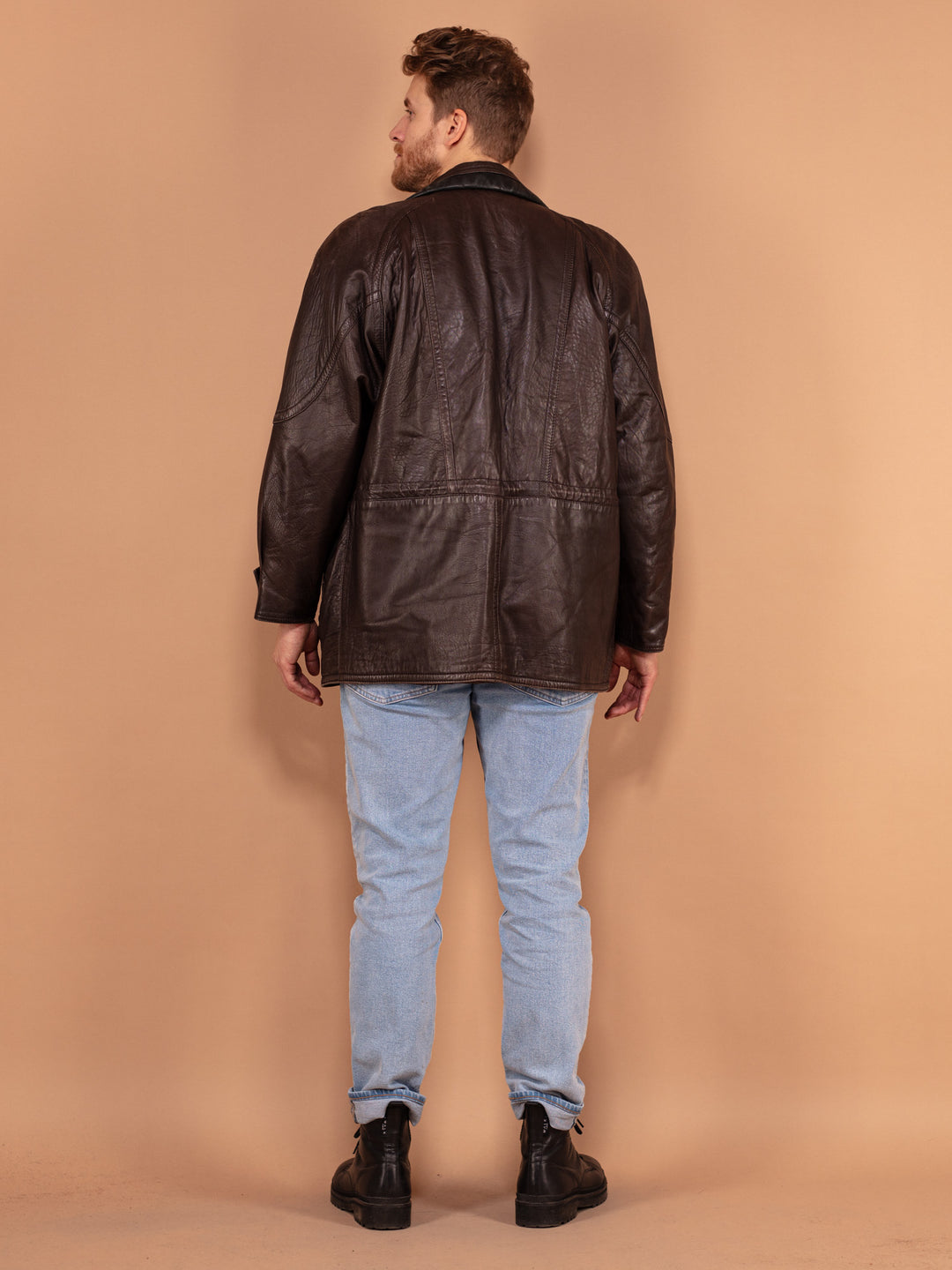 Vintage Leather Jacket 80s, Men Size L, Mens 80s Brown Leather Jacket, Vintage Men Clothing,  Leather Bomber, Motorcycle Bomber Jacket, Gift