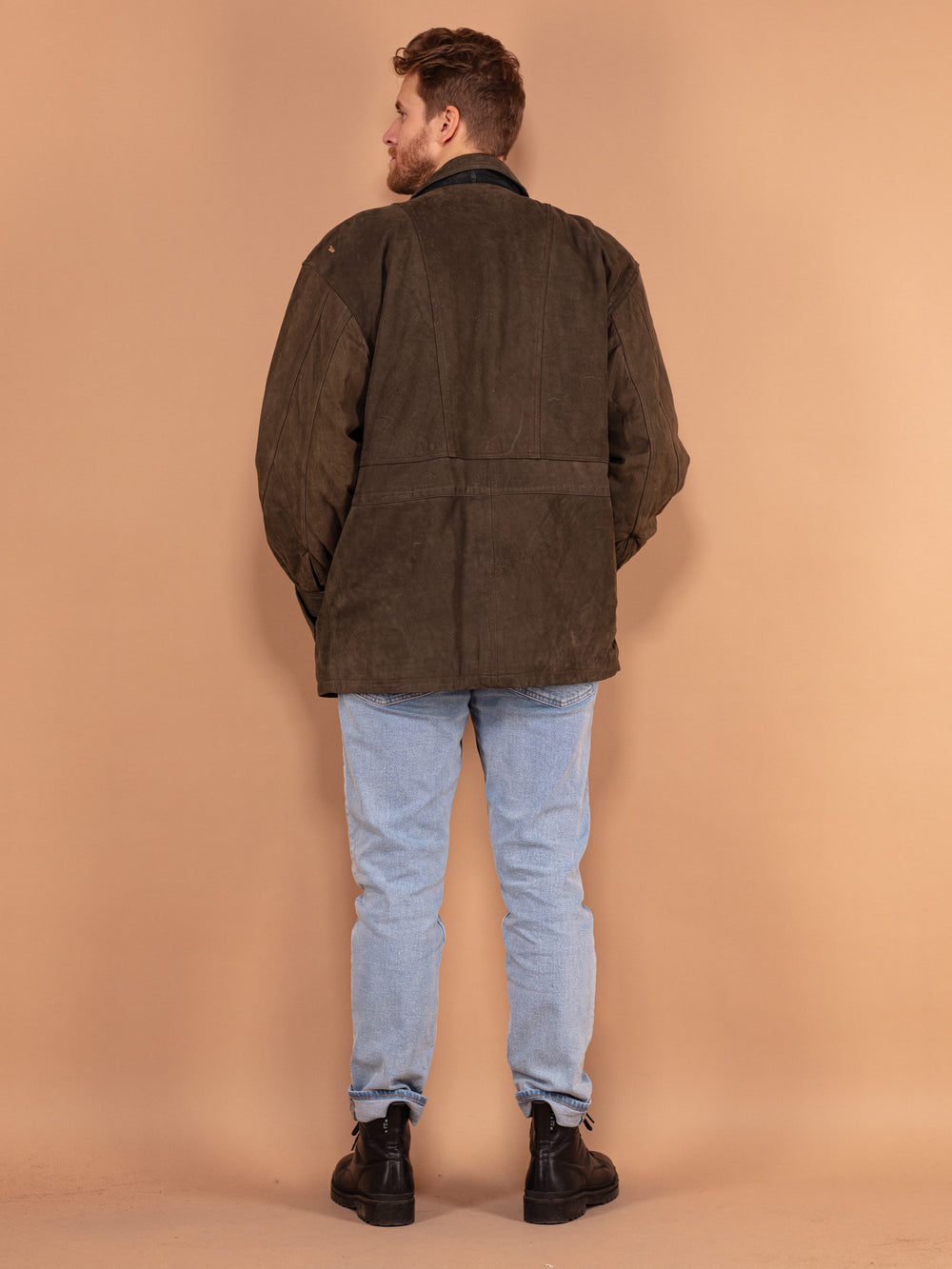 Vintage 80's Men Leather Jacket in Khaki Green - NorthernGrip