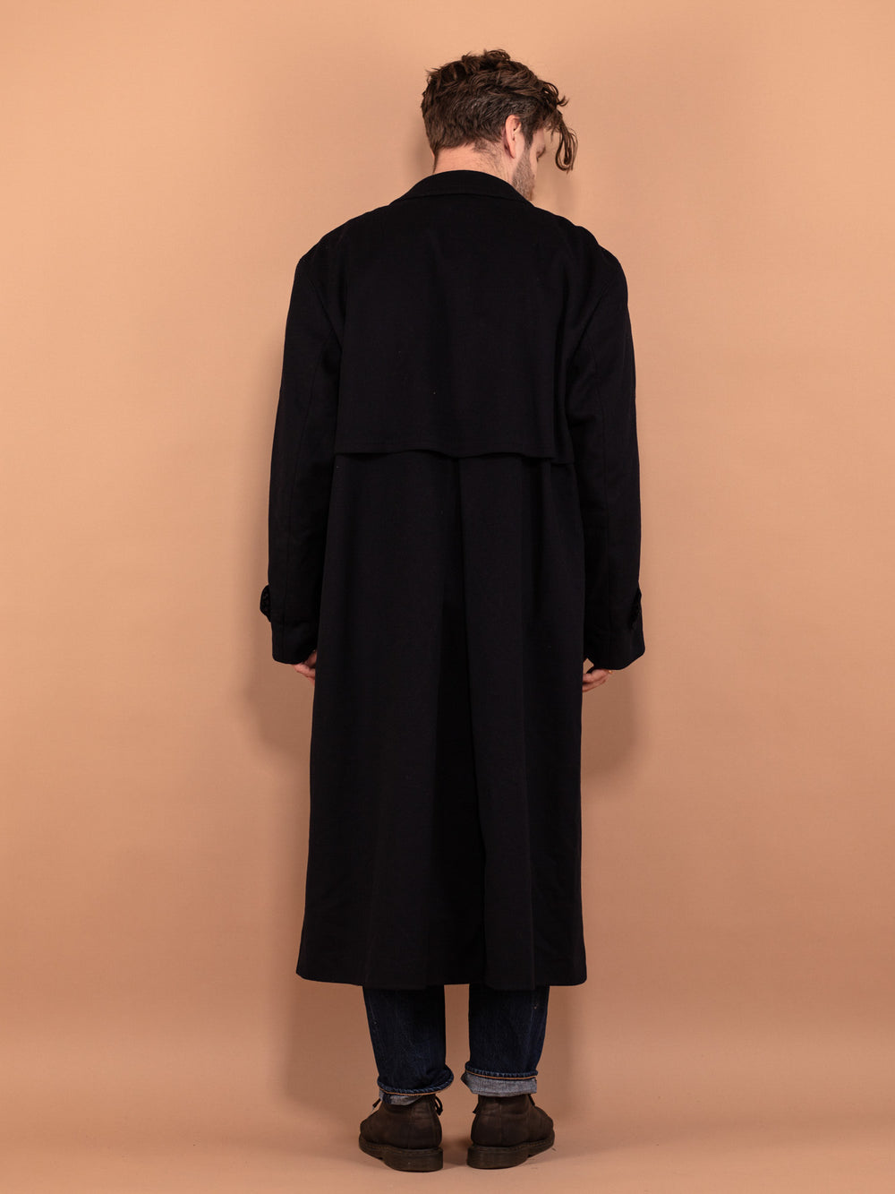 Vintage 80's Men Loden Wool Blend Coat in Navy Blue - NorthernGrip