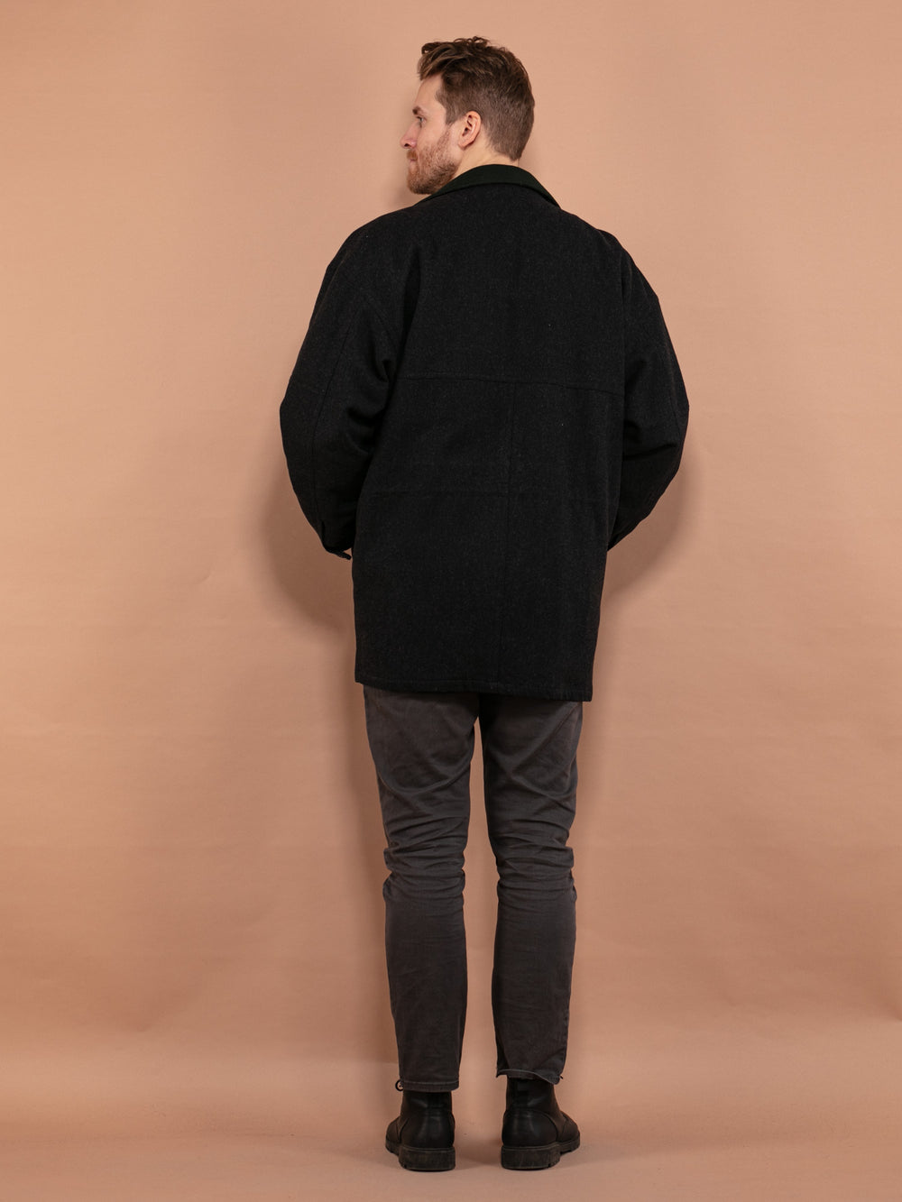 Vintage 80's Men Loden Wool Blend Coat in Dark Gray - NorthernGrip