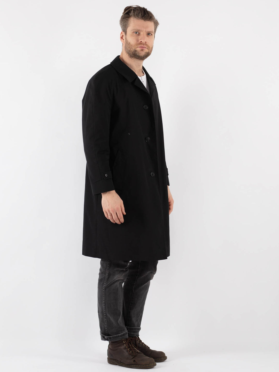Vintage 80's Men Trench Coat in Black