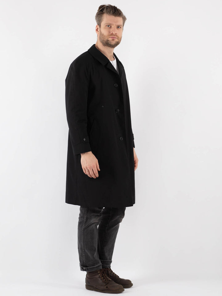Vintage 80's Men Trench Coat in Black