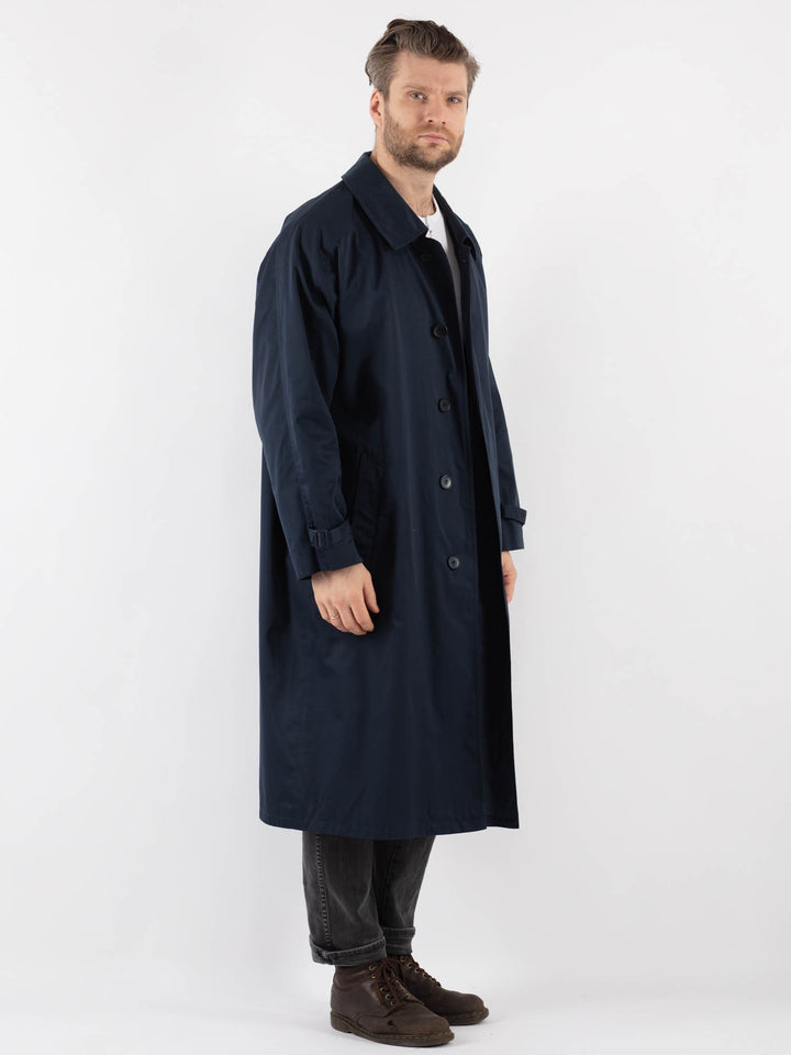 Vintage 80's Men Trench Coat in Blue