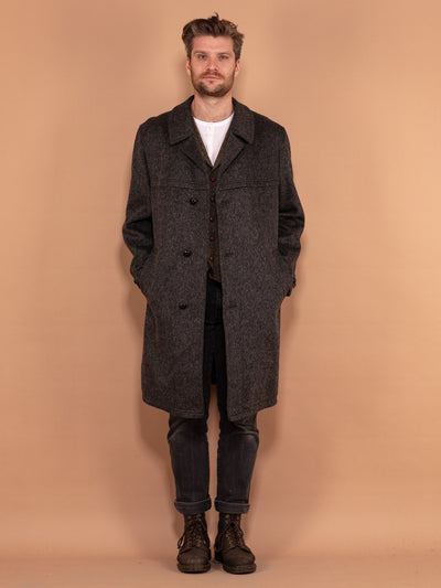 80's Men Wool Overcoat, Size L, Vintage Gray Wool Coat, Men Wool Topcoat, Long Minimalist Coat, Men Classic Outerwear, Office Coat, Timeless