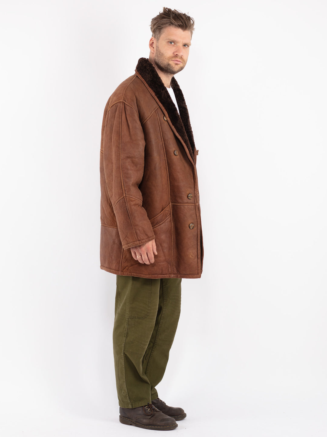 Vintage 80's Men Sheepskin Coat in Brown
