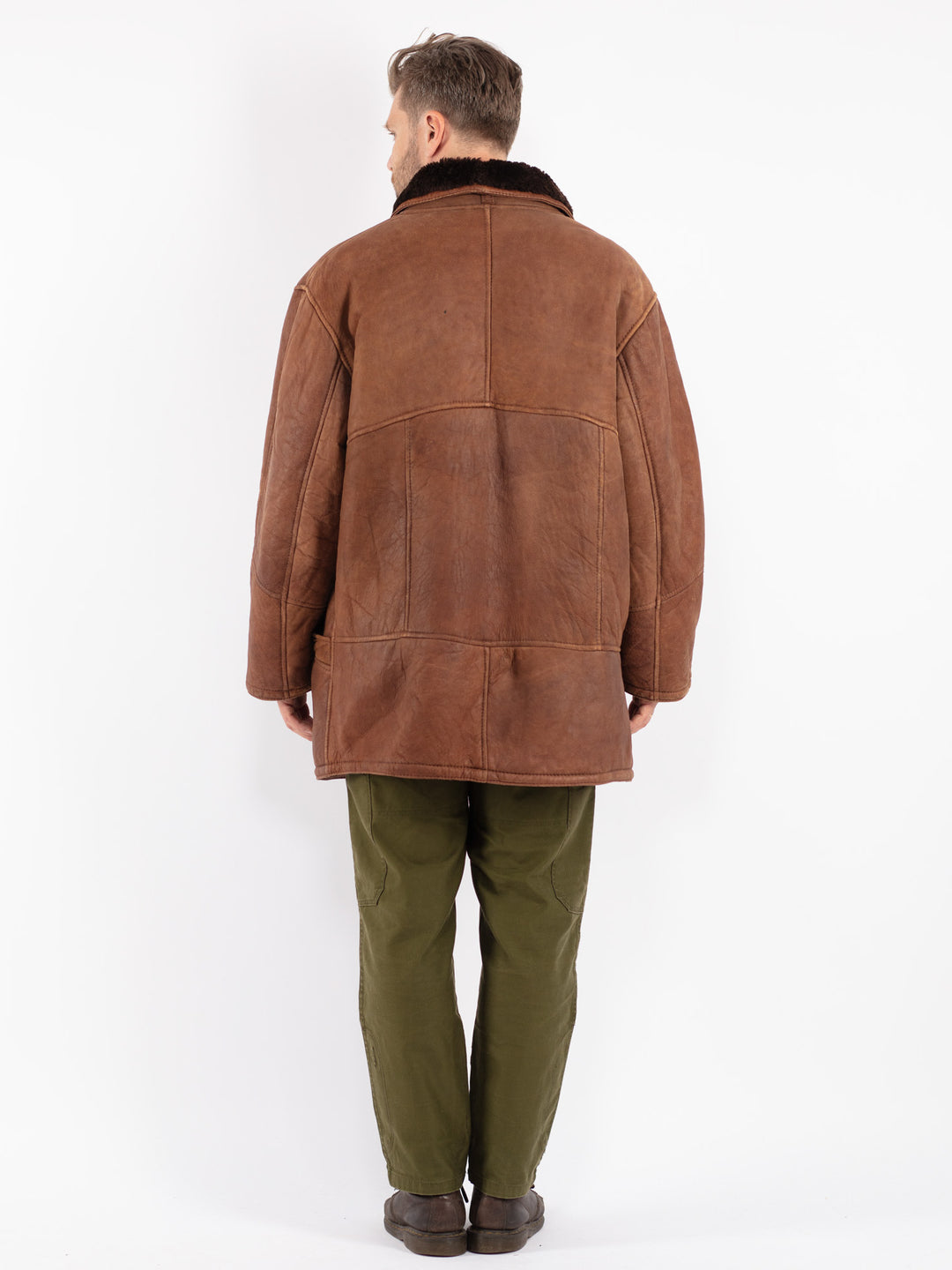 Vintage 80's Men Sheepskin Coat in Brown