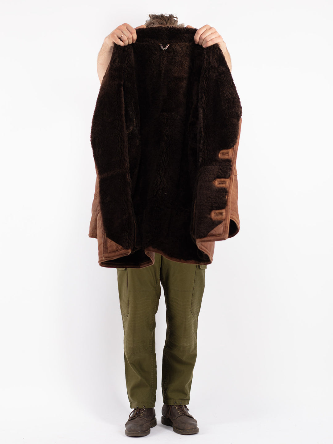 Vintage 80's Men Sheepskin Coat in Brown
