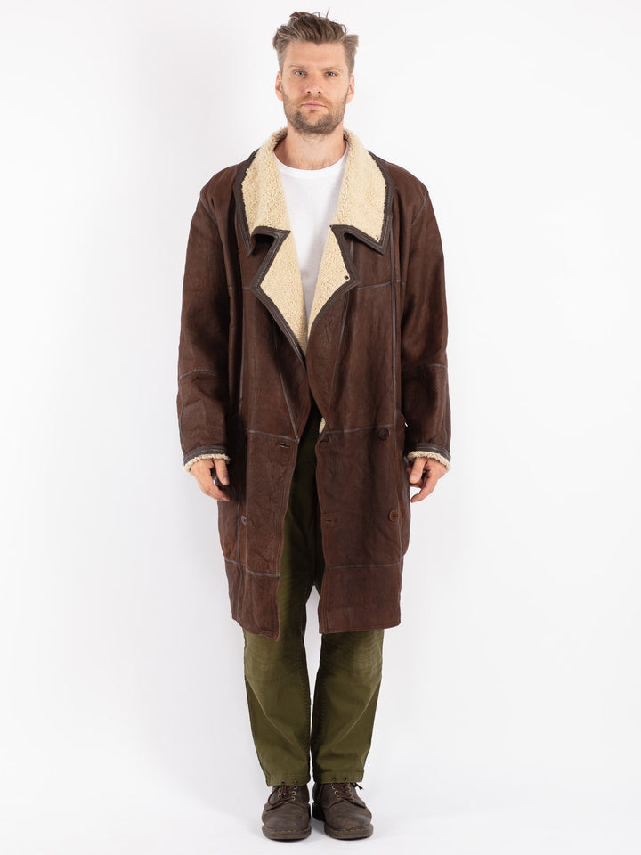 Vintage 80's Men Sheepskin Coat in Brown