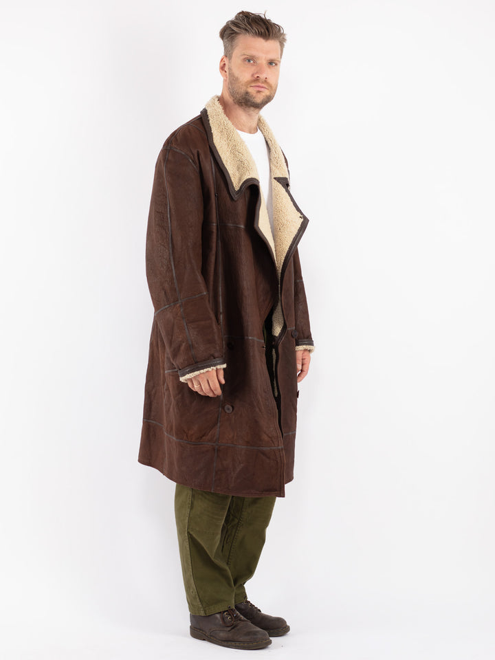 Vintage 80's Men Sheepskin Coat in Brown