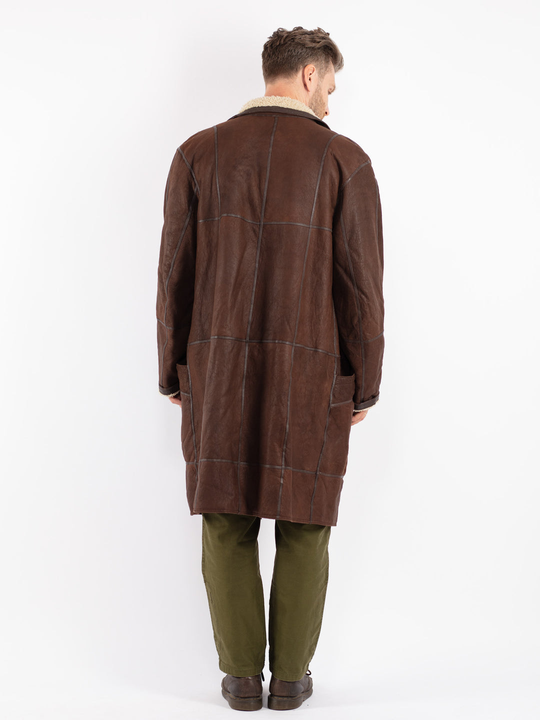Vintage 80's Men Sheepskin Coat in Brown