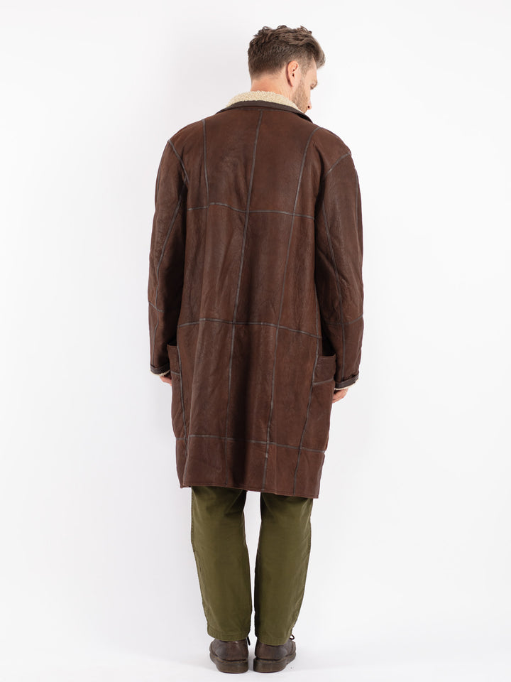 Vintage 80's Men Sheepskin Coat in Brown
