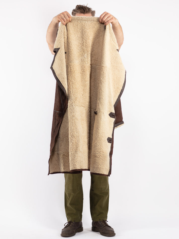 Vintage 80's Men Sheepskin Coat in Brown