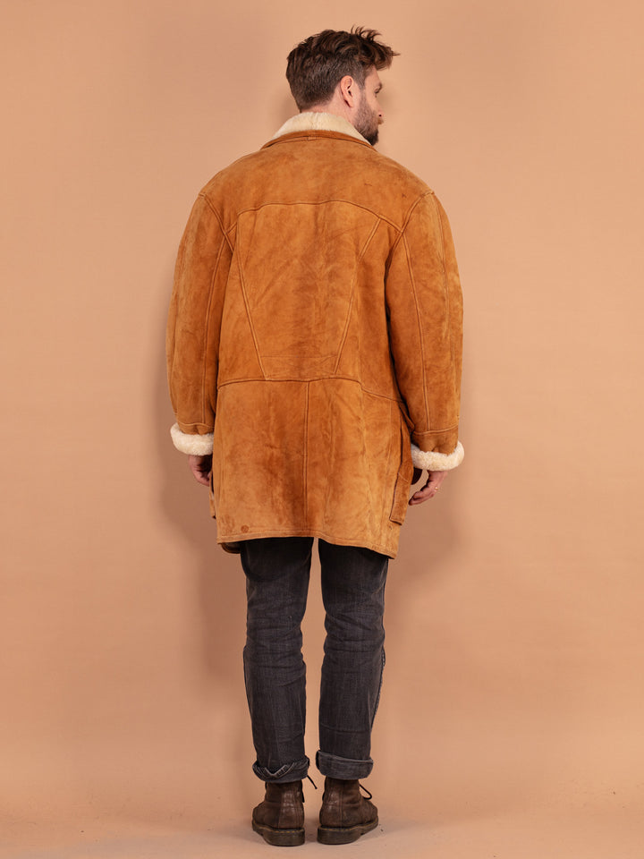 Vintage 80's Men Oversized Sheepskin Coat in Brown