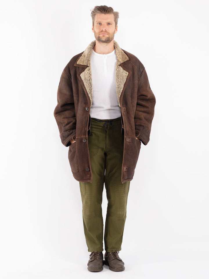 Vintage 80's Men Sheepskin Coat in Brown