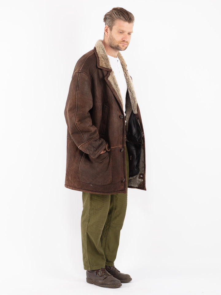 Vintage 80's Men Sheepskin Coat in Brown