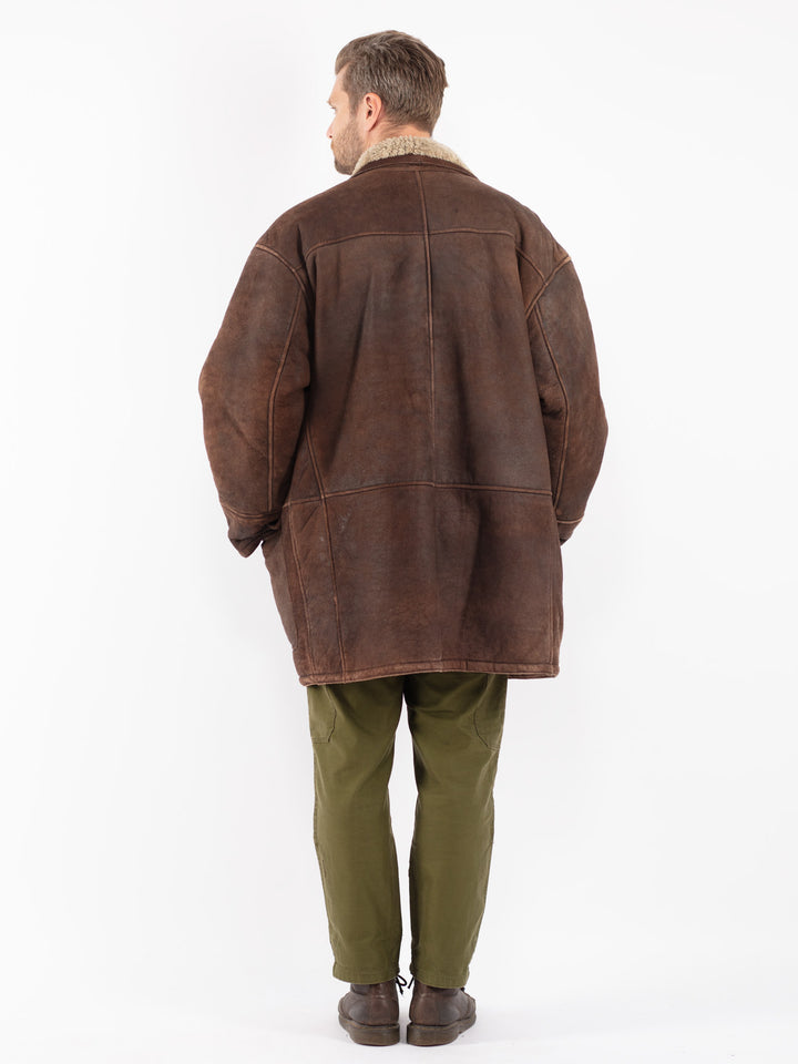 Vintage 80's Men Sheepskin Coat in Brown