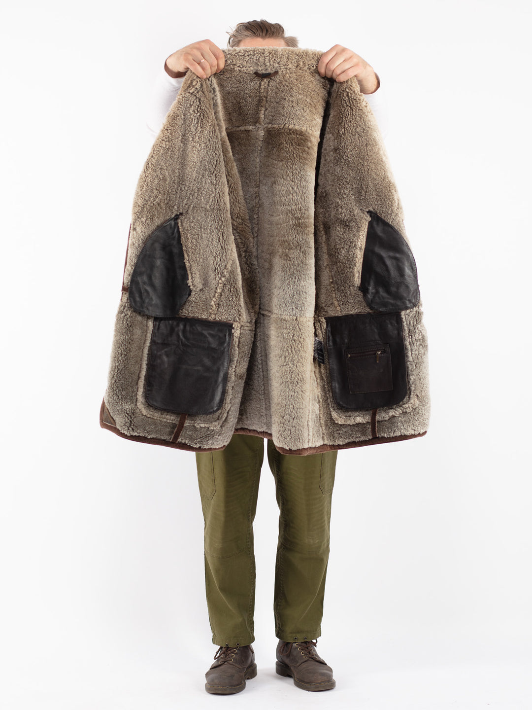 Vintage 80's Men Sheepskin Coat in Brown