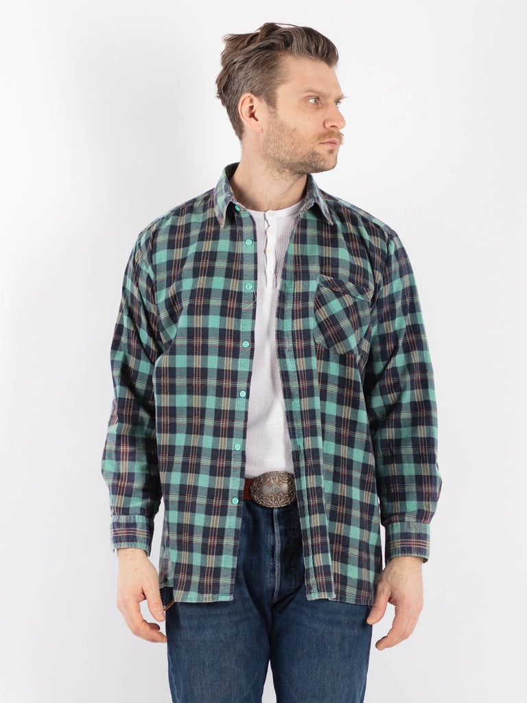 トップス 80s Y's for men check shirt Vintage-80s-Men-Plaid-Flannel-