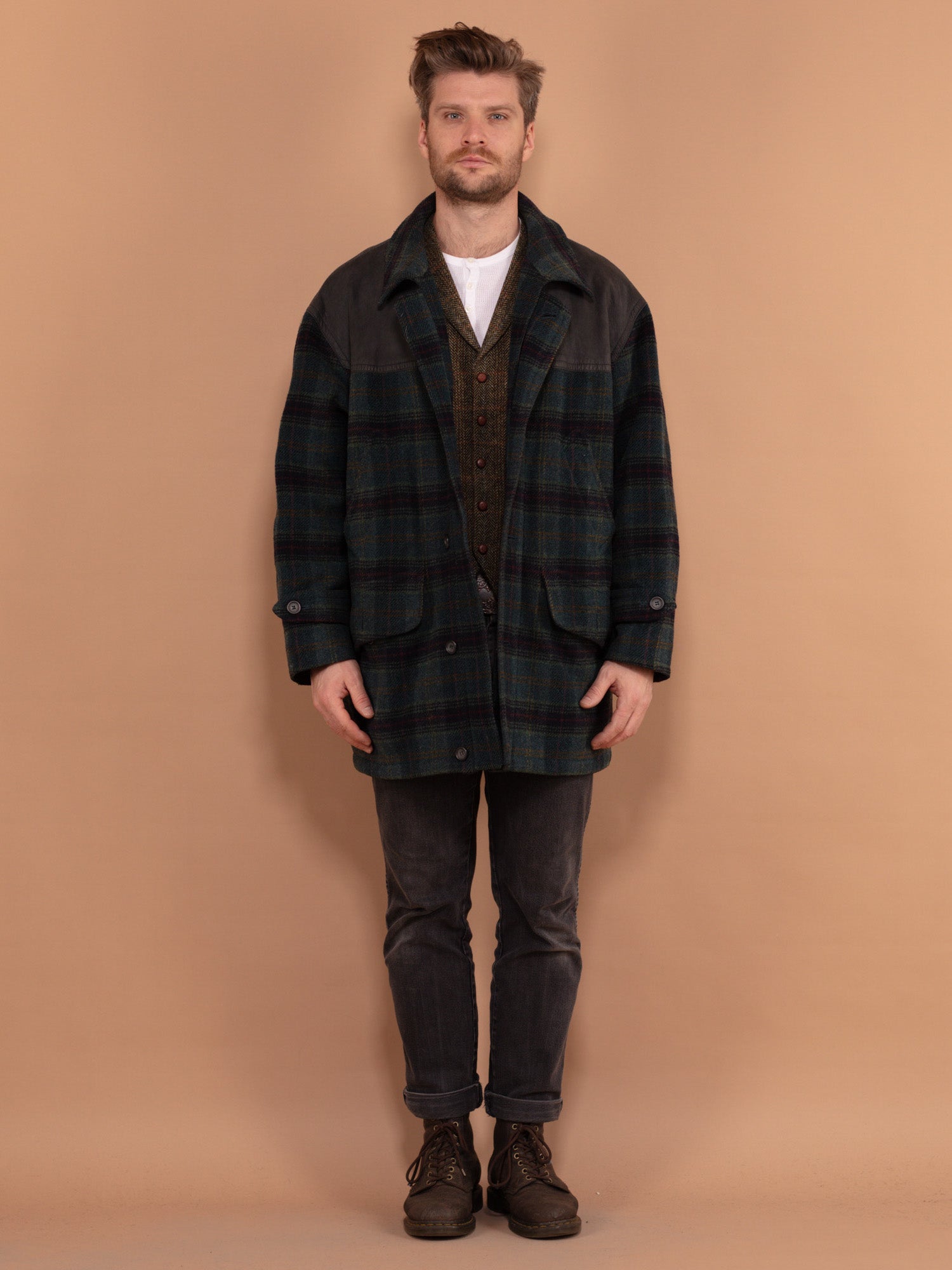 Mens plaid wool coat hotsell