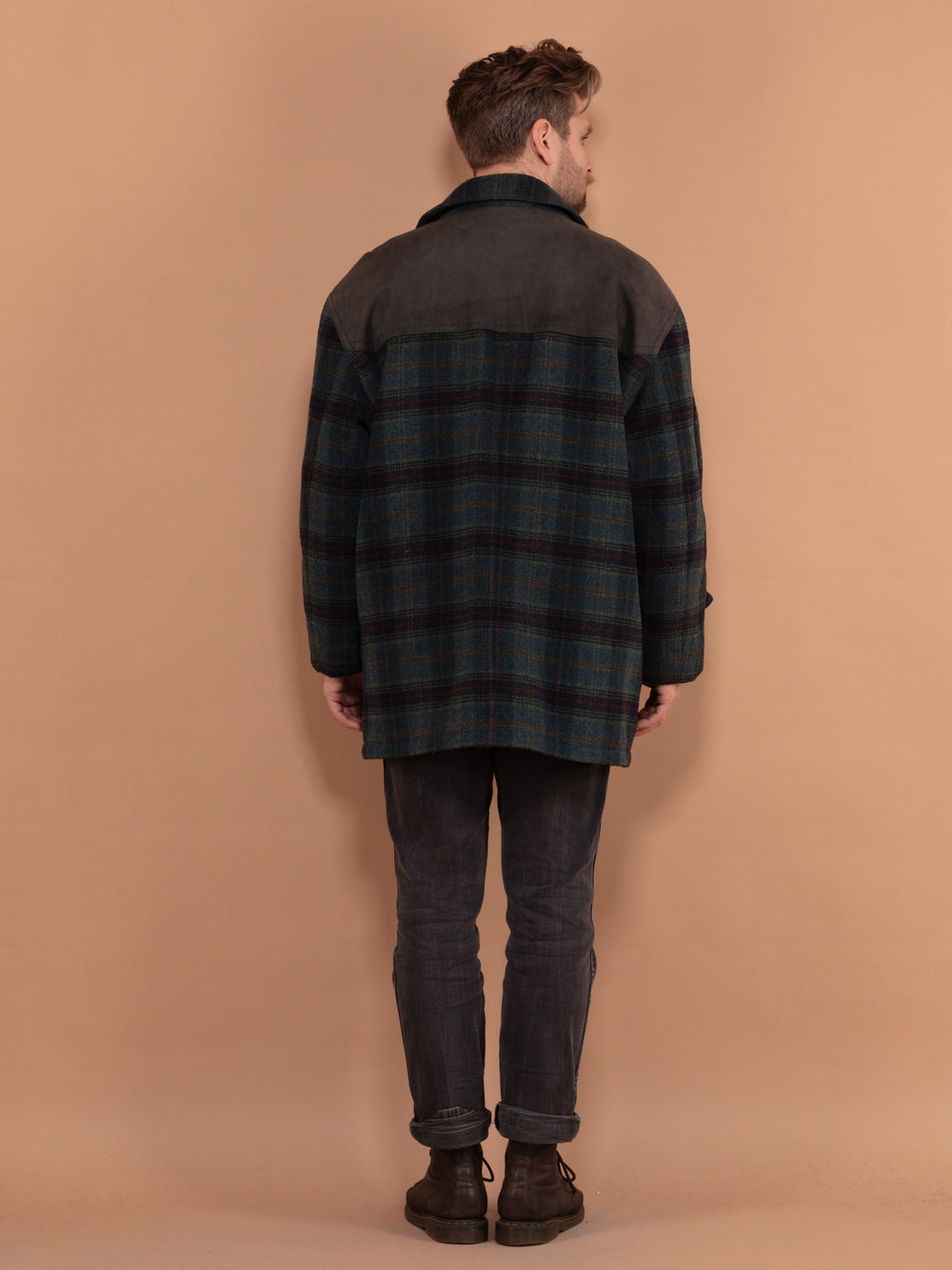 Vintage 80's Men Plaid Wool and Suede Blend Jacket - NorthernGrip