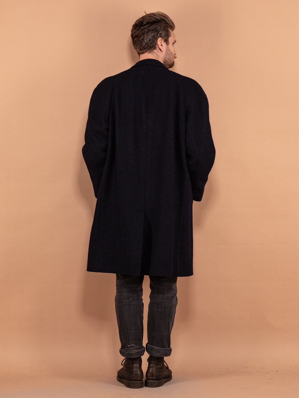 Vintage 80's Men Pure New Wool Coat in Blue - NorthernGrip