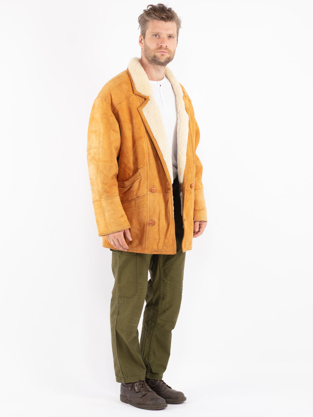 Vintage 80's Men Shearling Coat in Brown