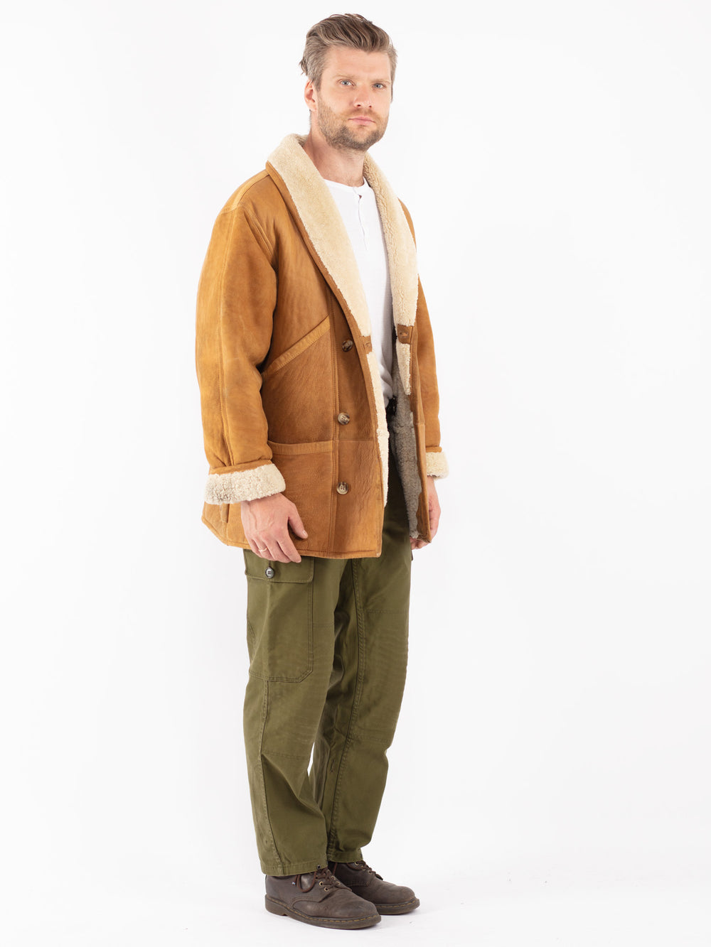 Vintage 80's Men Shearling Coat in Brown