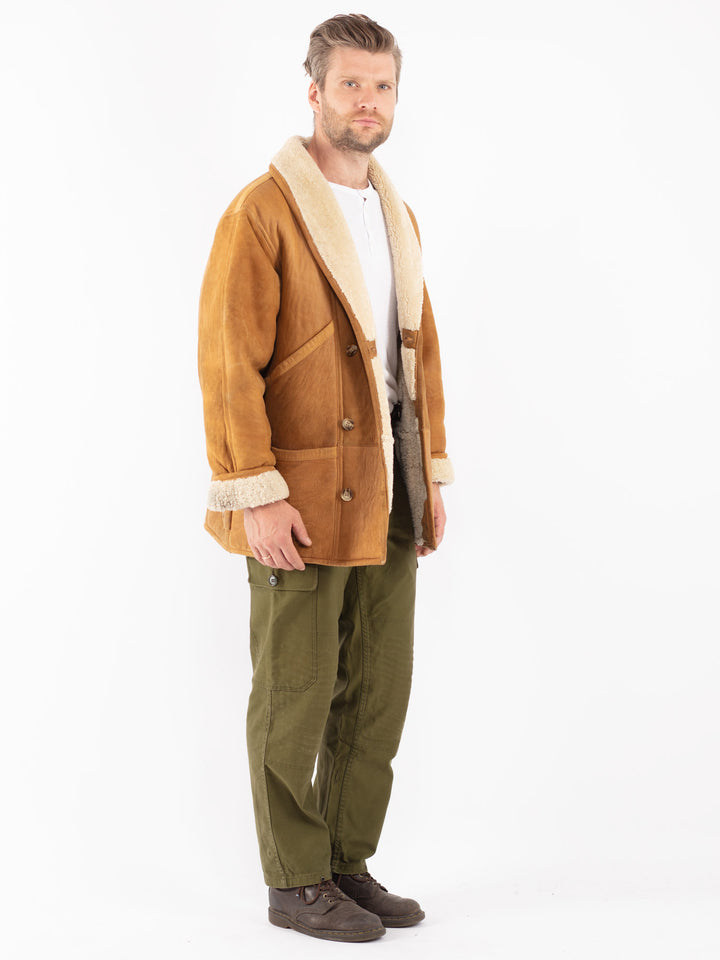 Vintage 80's Men Shearling Coat in Brown