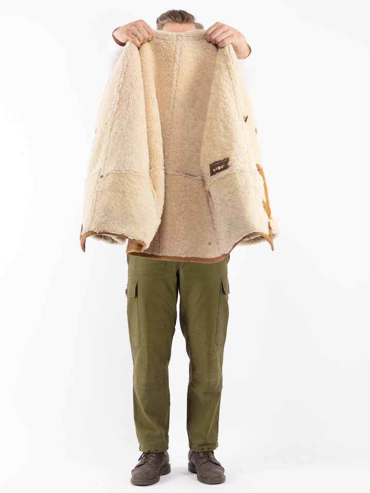 Vintage 80's Men Shearling Coat in Brown