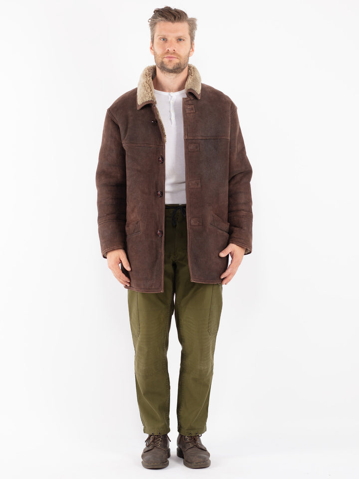 Vintage 80's Men Shearling Coat in Brown
