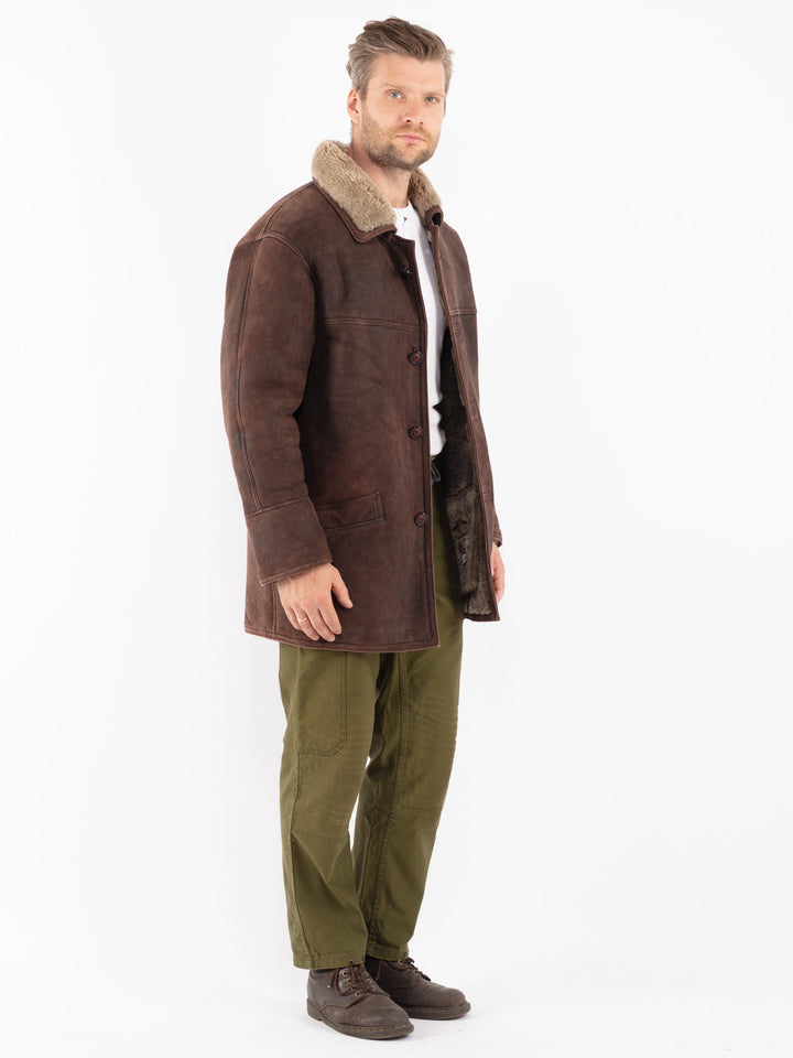Vintage 80's Men Shearling Coat in Brown