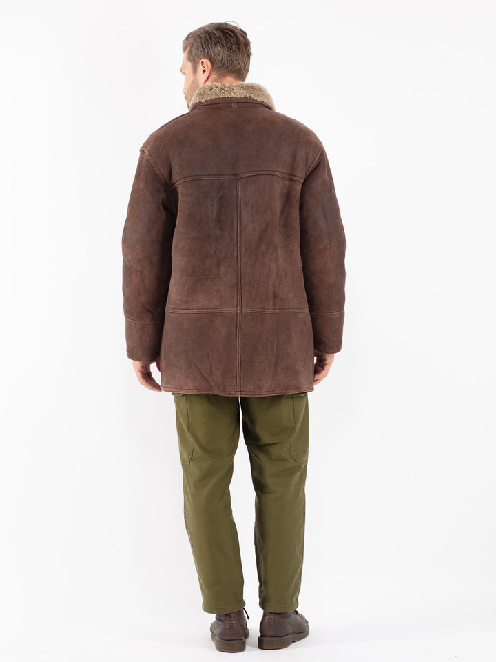 Vintage 80's Men Shearling Coat in Brown