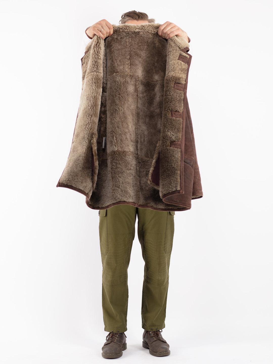 Vintage 80's Men Shearling Coat in Brown