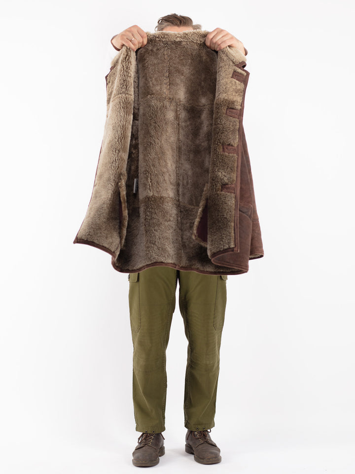 Vintage 80's Men Shearling Coat in Brown