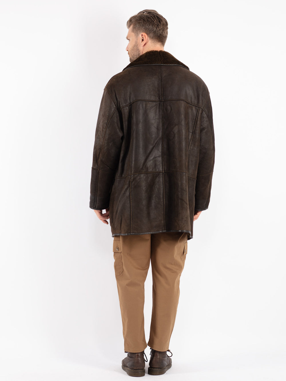 Vintage 80's Men Shearling Coat in Brown