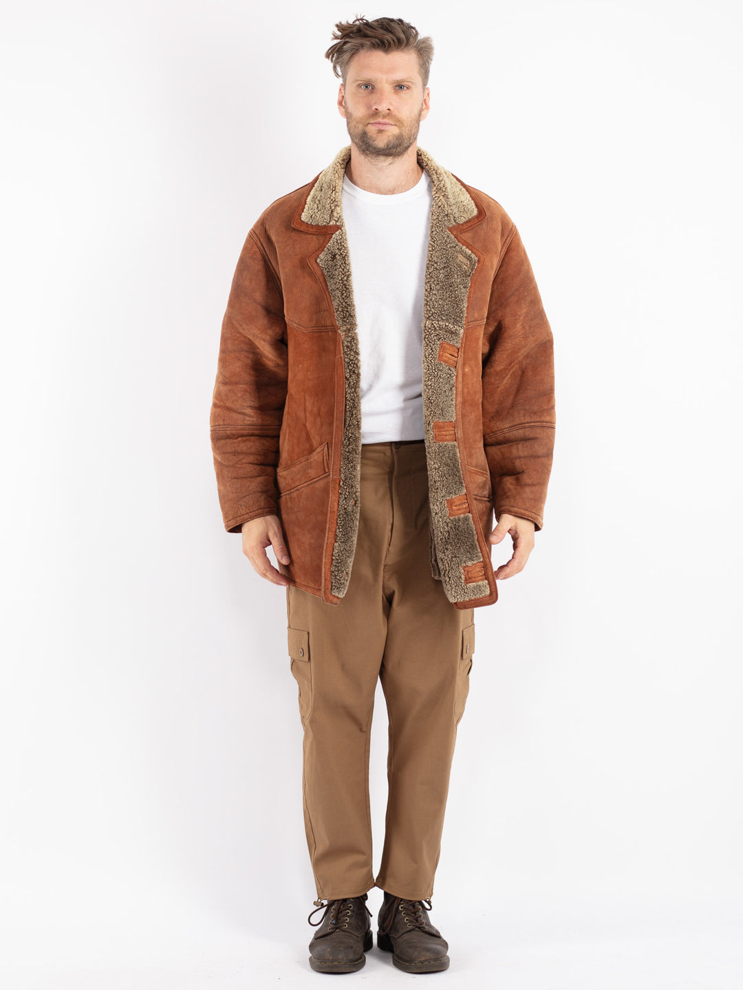 Vintage 80's Men Shearling Coat in Brown