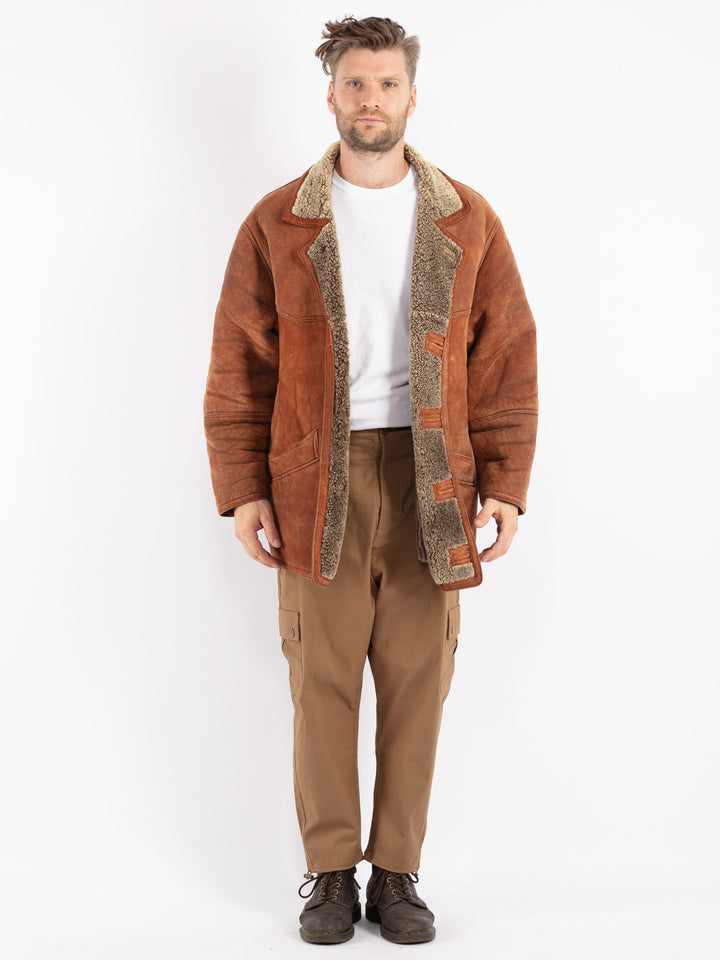 Vintage 80's Men Shearling Coat in Brown