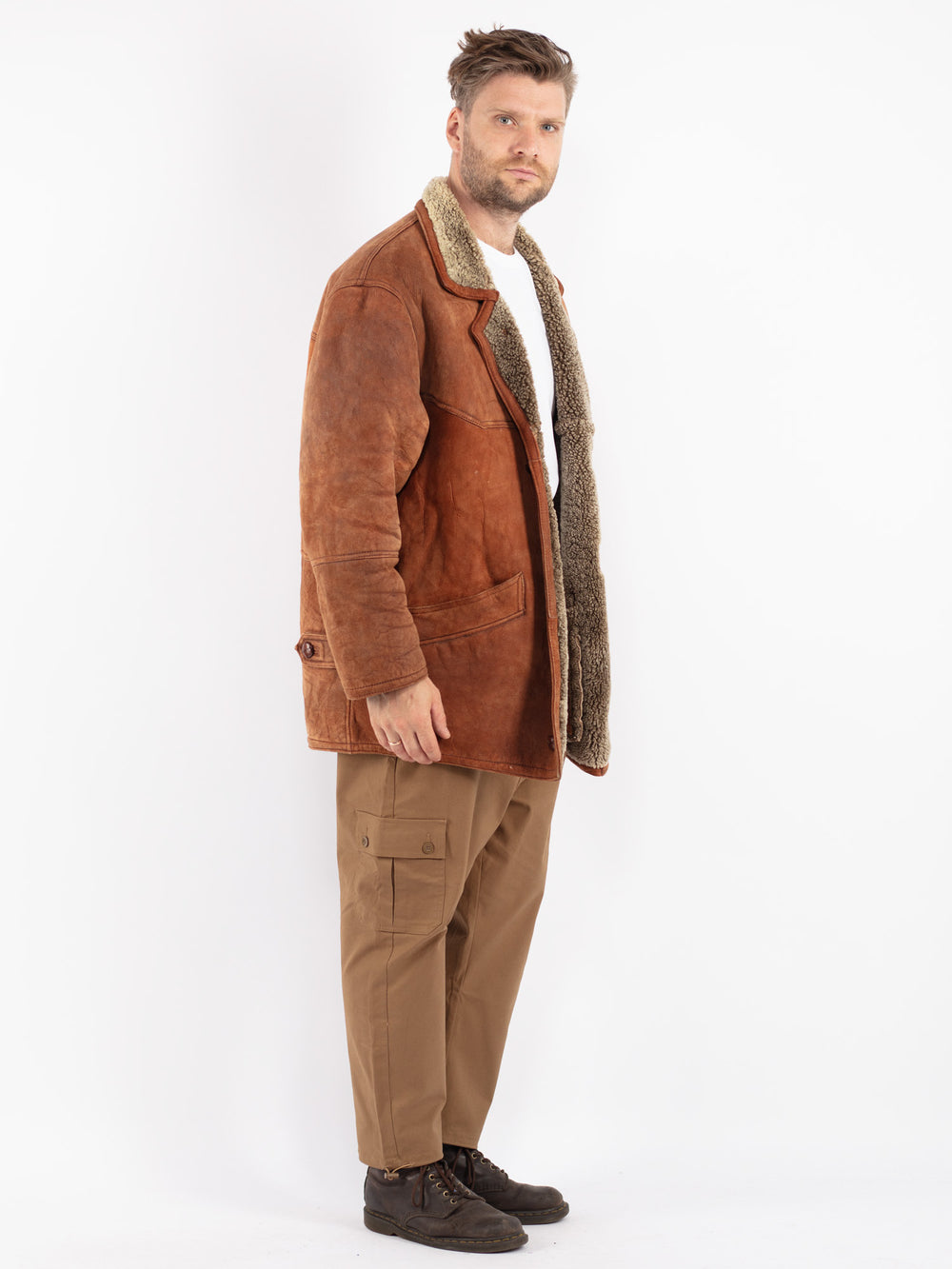 Vintage 80's Men Shearling Coat in Brown