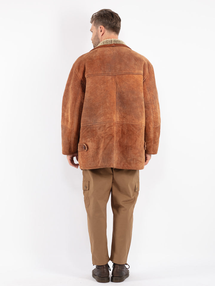Vintage 80's Men Shearling Coat in Brown